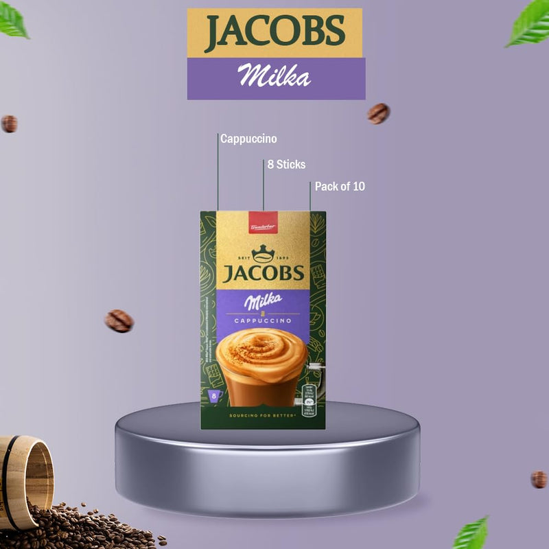 Load image into Gallery viewer, Jacobs Milka, cappuccino, 8 sticks, 126.4 g, single portions, fresh supply of wholesale, strong and rich coffee
