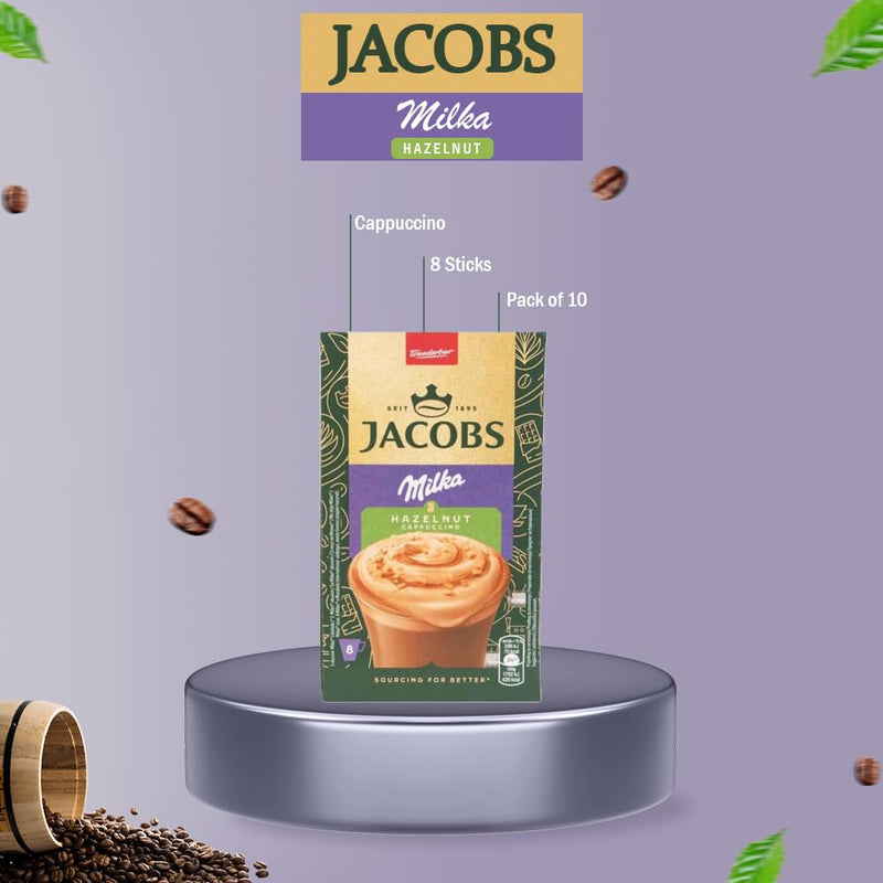 Load image into Gallery viewer, JACOBS Milka Hazelnut Cappuccino – Instant Coffee, 8 Sticks (132g) | Available in 1 Box &amp; 10 Boxes (80 Sticks)
