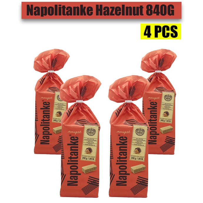 NAPOLITANKE KRAS Premium Waffles - Premium Waffle Biscuits with Delicious Milk, Chocolate Cream, Hazelnut, Lemon and Orange Fillings - Various Sizes (840 g Hazelnut, 4 Pieces)