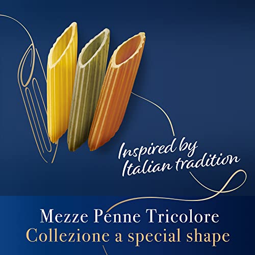 Barilla Mezze Penne Collection Durum Wheat Pasta Tricolore Pack of 3 x 500 g