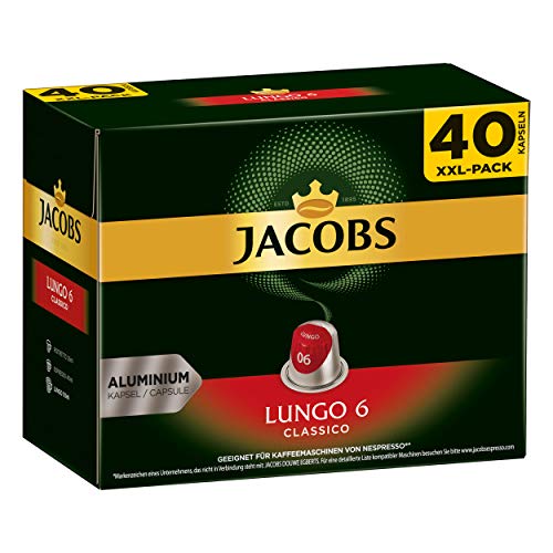 Jacobs Lungo 6 Classico Coffee Capsules, Nespresso Compatible, Coffee, 160 Capsules, 5.2 g Each