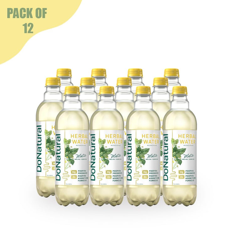 Load image into Gallery viewer, 12 Pack DoNatural Herbal Water - Mint with Lemon Balm &amp; Chamomile, 500 ml - Low Calorie Relaxation Drink with Magnesium &amp; Zinc, Natural, Vegan Herbal Water
