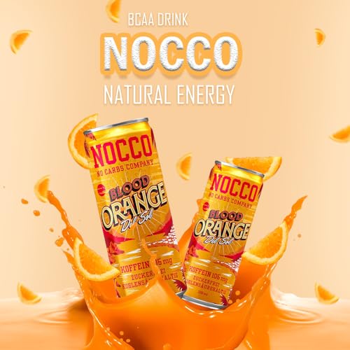 Load image into Gallery viewer, NOCCO BCAA Drink incl. deposit - Apple flavor - Fitness drink with aloe vera - Sugar-free &amp; caffeine-free - No Carbs Company (12 Cans, Blood Orange)
