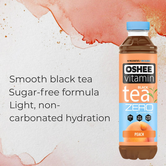 OSHEE Vitamin Tea Black Peach Sugar-Free 555 ml PET Bottle - Pack of 6
