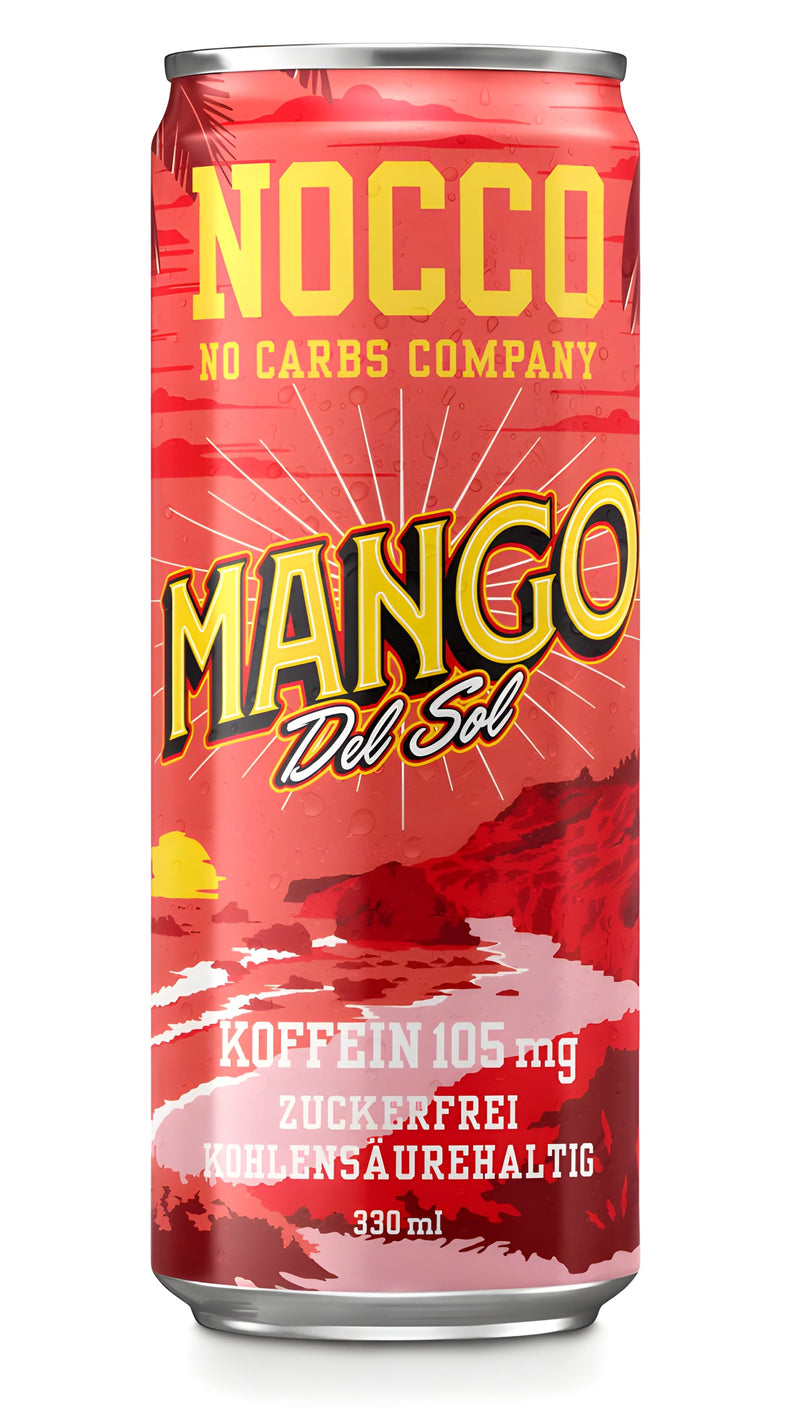 Load image into Gallery viewer, 12 NOCCO BCAA DRINK Mango Del Sol 330 ml BCAA 105 mg Caffeine Energy Drink Buxtrade Various Quantities (12 Cans)
