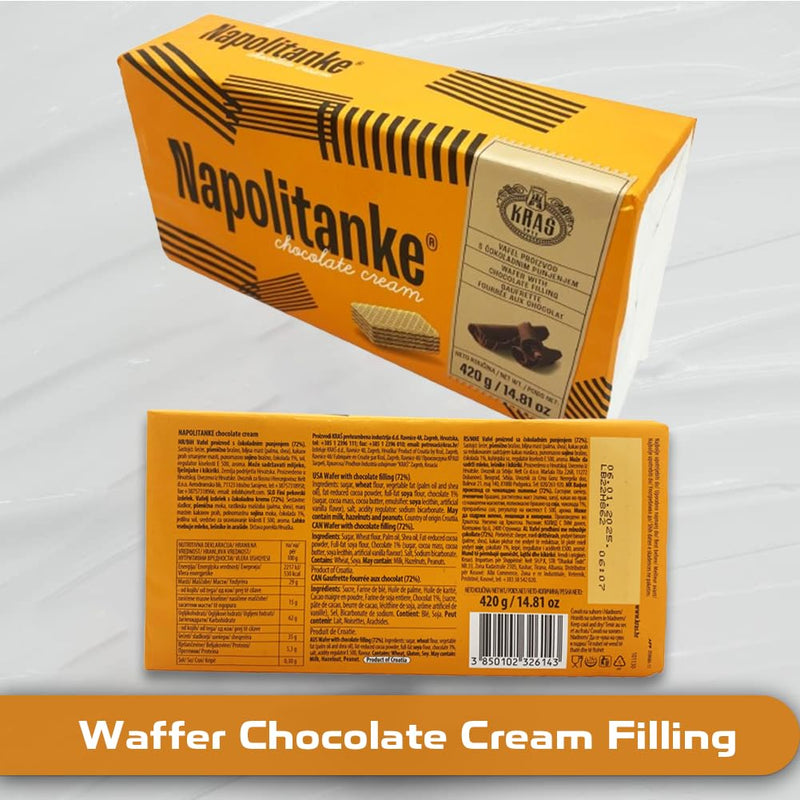 Load image into Gallery viewer, 8 PCS - 420G NAPOLITANKE KRAS Premium Waffles - Premium Waffle Biscuits with Delicious Milk, Chocolate Cream, Hazelnut, Lemon and Orange Fillings - Various Sizes (420 g Chocolate &amp; Cream, Pack of 8)
