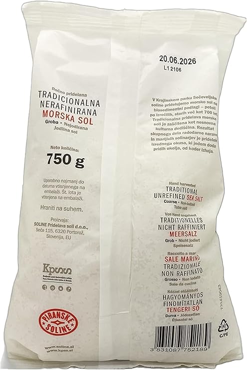 Traditioneel grof, niet-gejodeerd, ongeraffineerd zeezout (zak van 750 gram) - Geheel biologisch en ongeraffineerd zeezout - Geschikt voor koken en tafelzout (26 oz)... 