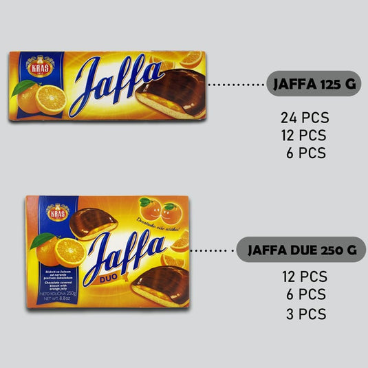 Jaffa Duo Orange Jelly & Chocolate Covered Biscuits 250g Twin Pack - Rich Cocoa, Real Orange Juice, 52% Cocoa Coating Jaffa Cakes, Multiple Sizes 125g, and 250g (250 G, 3 PCS)