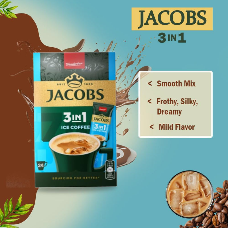 Load image into Gallery viewer, JACOBS 3in1 Ice Coffee Instant Coffee Powder – Refreshing Iced Coffee Mix with Sugar &amp; Creamer – 24 Sticks (304.8g / 297.6g) | Available in 144 Sticks (6 Boxes)
