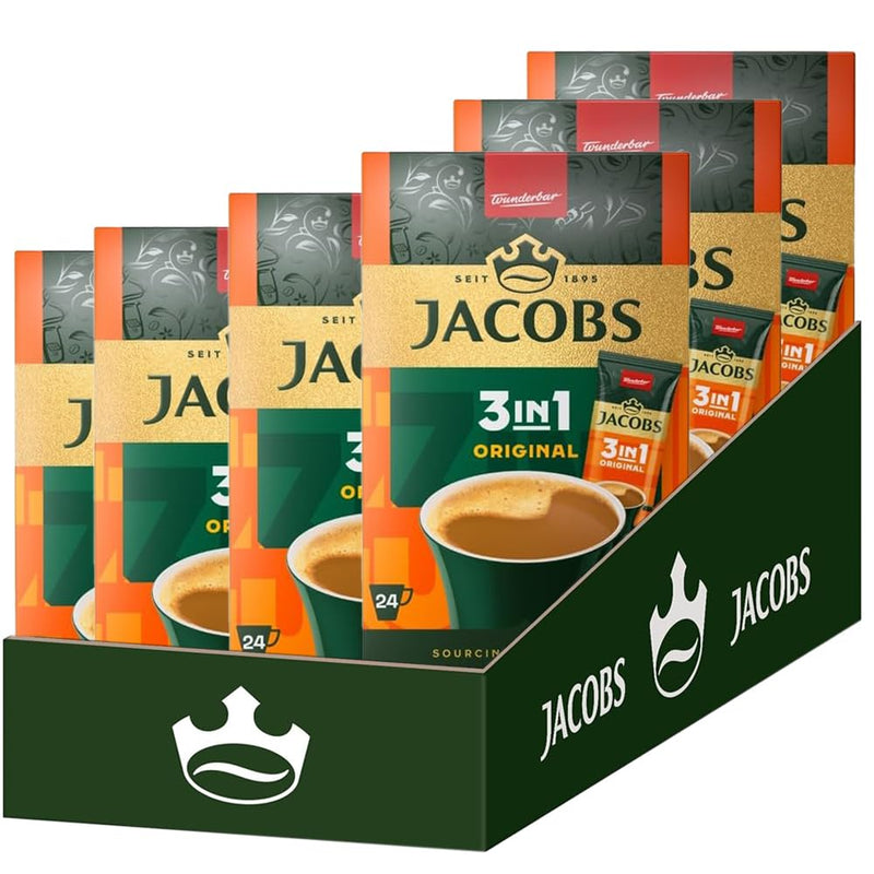 Load image into Gallery viewer, Jacobs 3-in-1, instant coffee powder, 24 sticks/sachets, 302.4 g, 6 packs of 24 sticks, total 144 sticks
