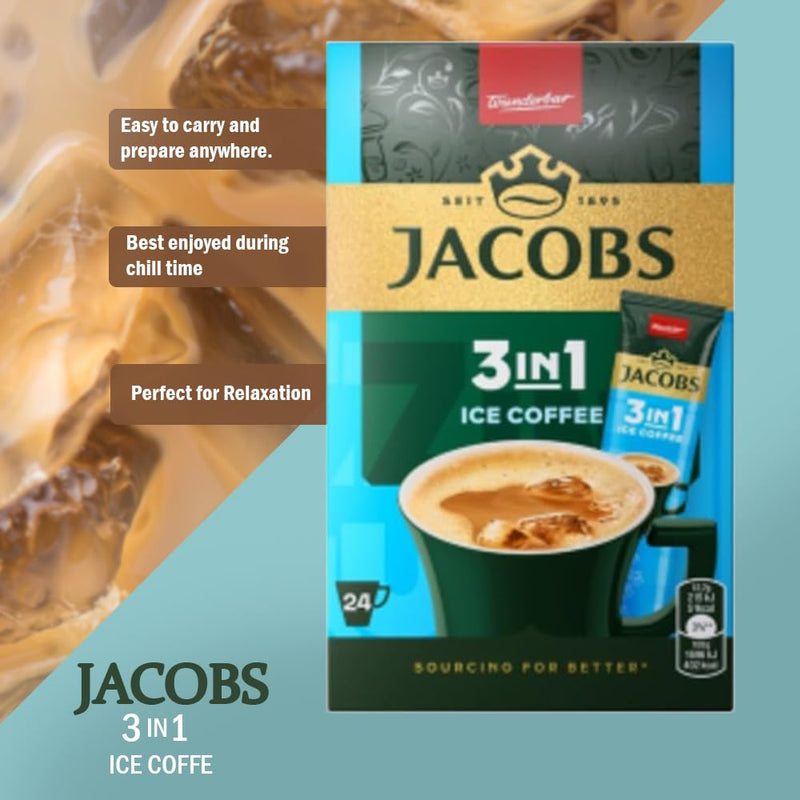 Load image into Gallery viewer, JACOBS 3in1 Ice Coffee Instant Coffee Powder – Refreshing Iced Coffee Mix with Sugar &amp; Creamer – 24 Sticks (304.8g / 297.6g) | Available in 144 Sticks (6 Boxes)
