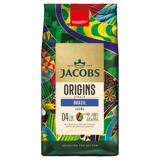 Jacobs Origins Brazil 1 kg – Premium Whole Bean Coffee – Balanced Roast, Nutty & Chocolate Notes, Ideal for Espresso & Filter
