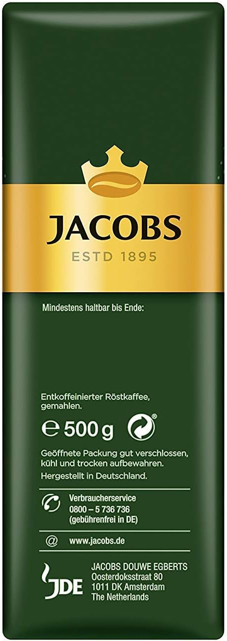 Load image into Gallery viewer, JACOBS 500g Krönung Entkoffeiniert Decaf Ground Coffee – Smooth Flavor, Premium German Coffee, Mild Aroma – Pack of 12
