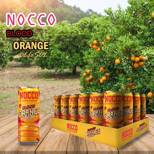 Load image into Gallery viewer, NOCCO BCAA Drink incl. deposit - Apple flavor - Fitness drink with aloe vera - Sugar-free &amp; caffeine-free - No Carbs Company (12 Cans, Blood Orange)
