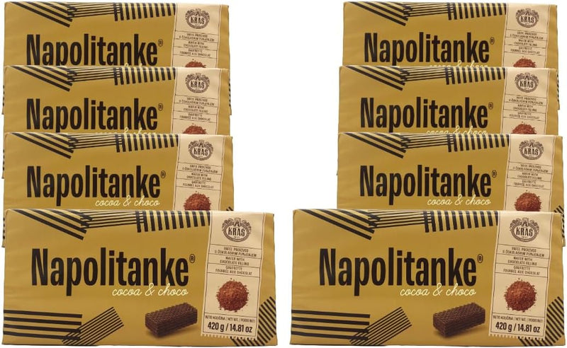 Afbeelding laden in Galerijviewer, NAPOLITANKE KRAS Premium Wafers - Premium Wafers Biscuits met heerlijke melk, chocolade crème, hazelnoot, citroen en sinaasappel vullingen - Meerdere maten (16x420g) 
