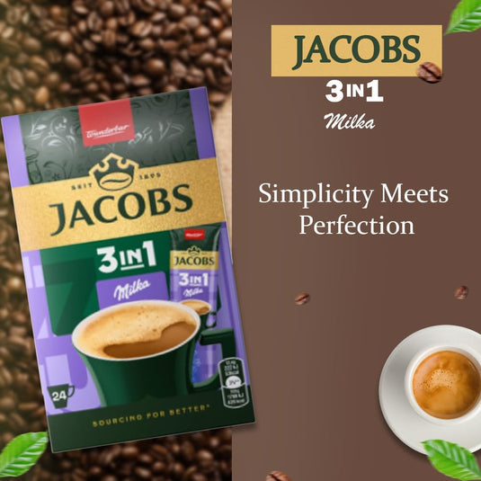 JACOBS 3in1 Milka Instant Coffee Powder – Coffee Mix with Milka Chocolate Flavor, Sugar & Creamer – 24 Sticks (297.6g) | Also Available in 144 Sticks (6 Boxes)