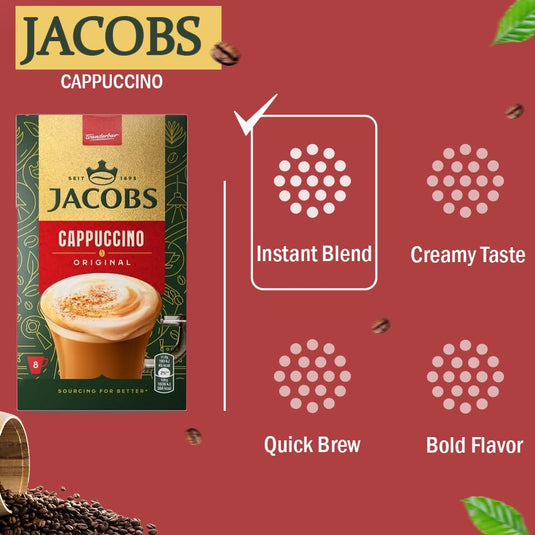 Jacobs 3-in-1 Instant Coffee Liqueur Original Cappuccino |  Available in 1 Box & 10 Boxes (80 Sticks)