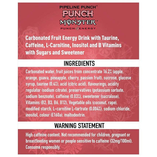 MONSTER ENERGY Drink Pipeline Punch 500ml - 12 Tins