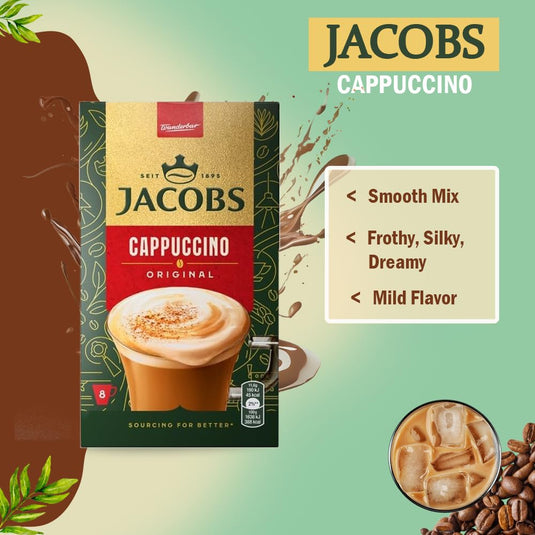 Jacobs 3-in-1 Instant Coffee Liqueur Original Cappuccino |  Available in 1 Box & 10 Boxes (80 Sticks)