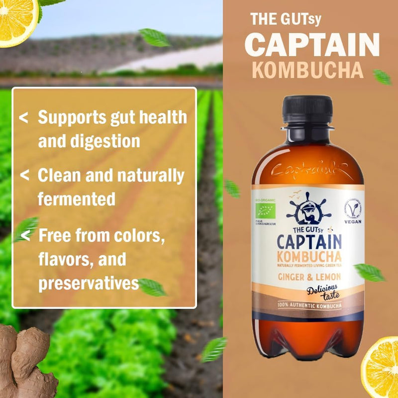 Load image into Gallery viewer, The Gutsy Captain Kombucha Kombucha Tea 12 x 400 ml Ginger Lemon
