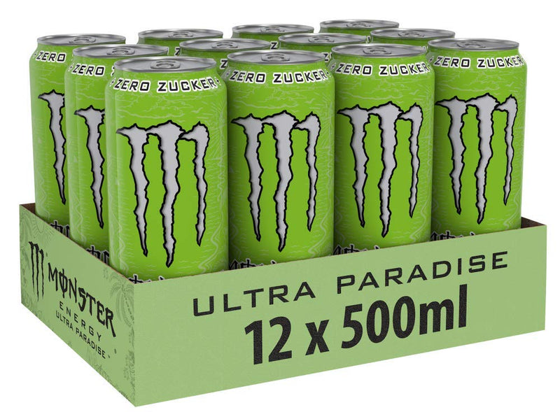 Afbeelding laden in Galerijviewer, Monster Energy Ultra Paradise - Caffeinated Energy Drink with Combination of Apple, Kiwi and Cucumber - No Sugar and No Calories - in Practical Disposable Tins (12 x 500 ml)
