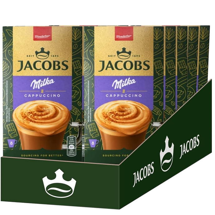 Jacobs Milka, cappuccino, 8 sticks, 126.4 g, single portions, fresh supply of wholesale, strong and rich coffee.