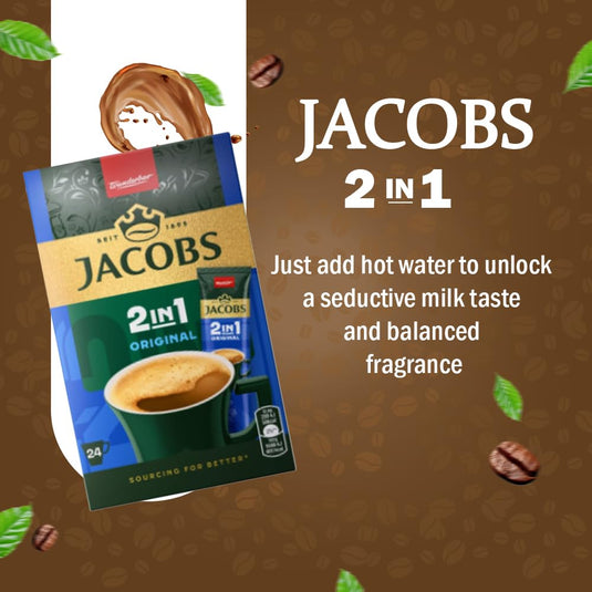 JACOBS 2-in-1 Instant Coffee Powder – Smooth Coffee Mix with Creamer, No Added Sugar – 24 Sticks (297.6g) | Available in 144 Sticks (6 Boxes)