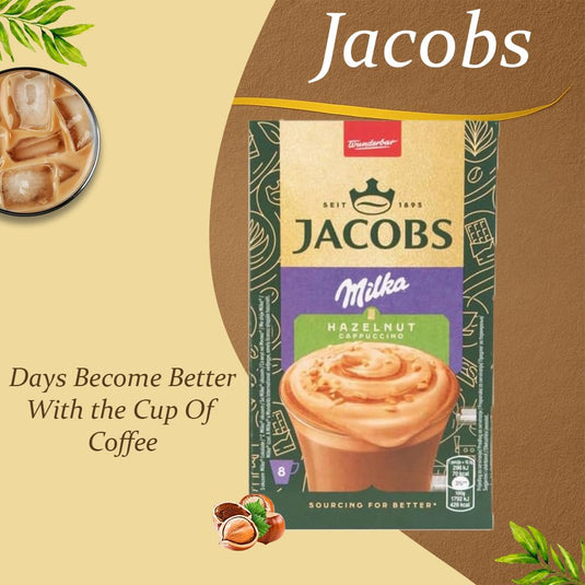 JACOBS Milka Hazelnut Cappuccino – Instant Coffee, 8 Sticks (132g) | Available in 1 Box & 10 Boxes (80 Sticks)