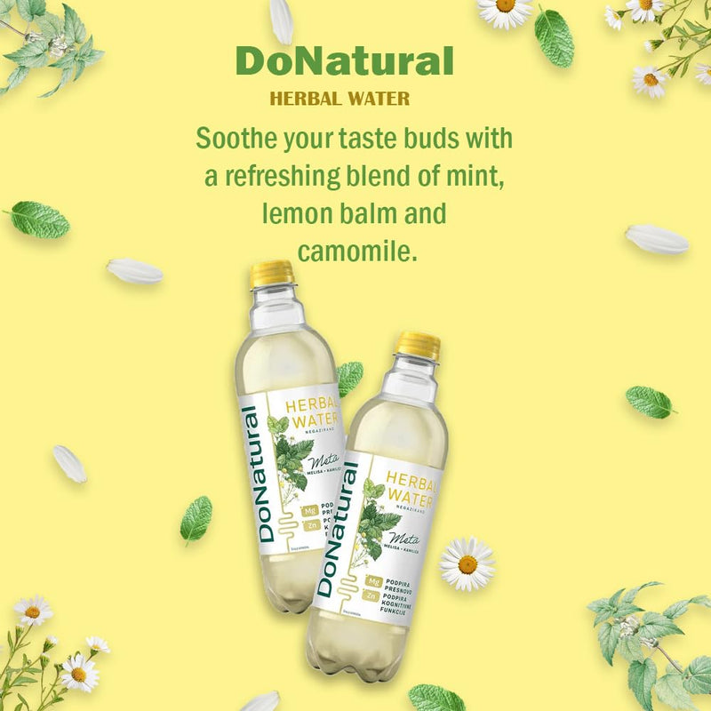 Load image into Gallery viewer, 12 Pack DoNatural Herbal Water - Mint with Lemon Balm &amp; Chamomile, 500 ml - Low Calorie Relaxation Drink with Magnesium &amp; Zinc, Natural, Vegan Herbal Water
