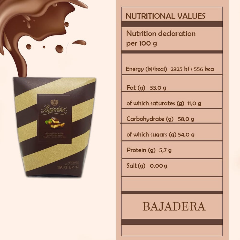 Afbeelding laden in Galerijviewer, Premium Bajadera Diamond Chocolates met de beste noten- en amandel-Weense nougat – Kosher, halal en veganistisch gecertificeerde Bajadera Chocolates – Multipack-formaten (150 G, 1 STUKS) 
