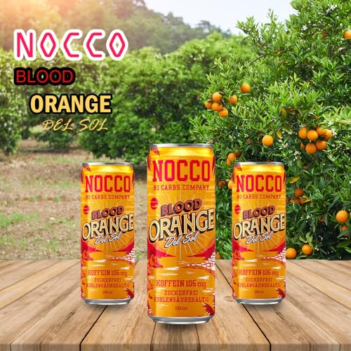 Load image into Gallery viewer, NOCCO BCAA Drink incl. deposit - Apple flavor - Fitness drink with aloe vera - Sugar-free &amp; caffeine-free - No Carbs Company (12 Cans, Blood Orange)
