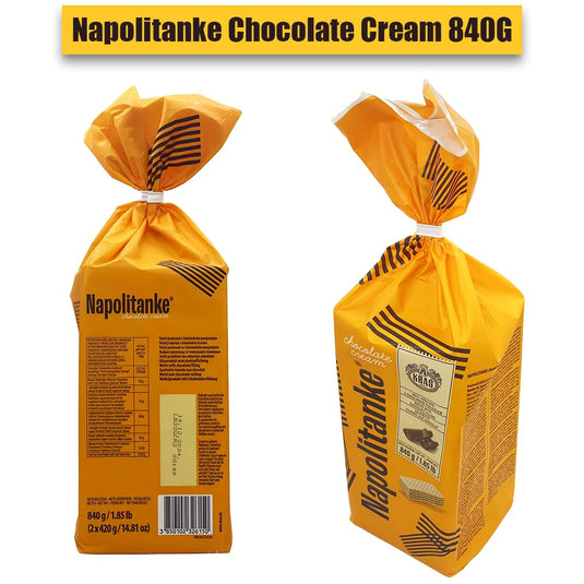 NAPOLITANKE KRAS Premium Waffles - Premium Waffle Biscuits with Delicious Milk, Chocolate Cream, Hazelnut, Lemon and Orange Fillings - Various Sizes (840 g Chocolate & Cream, 4 Pieces)