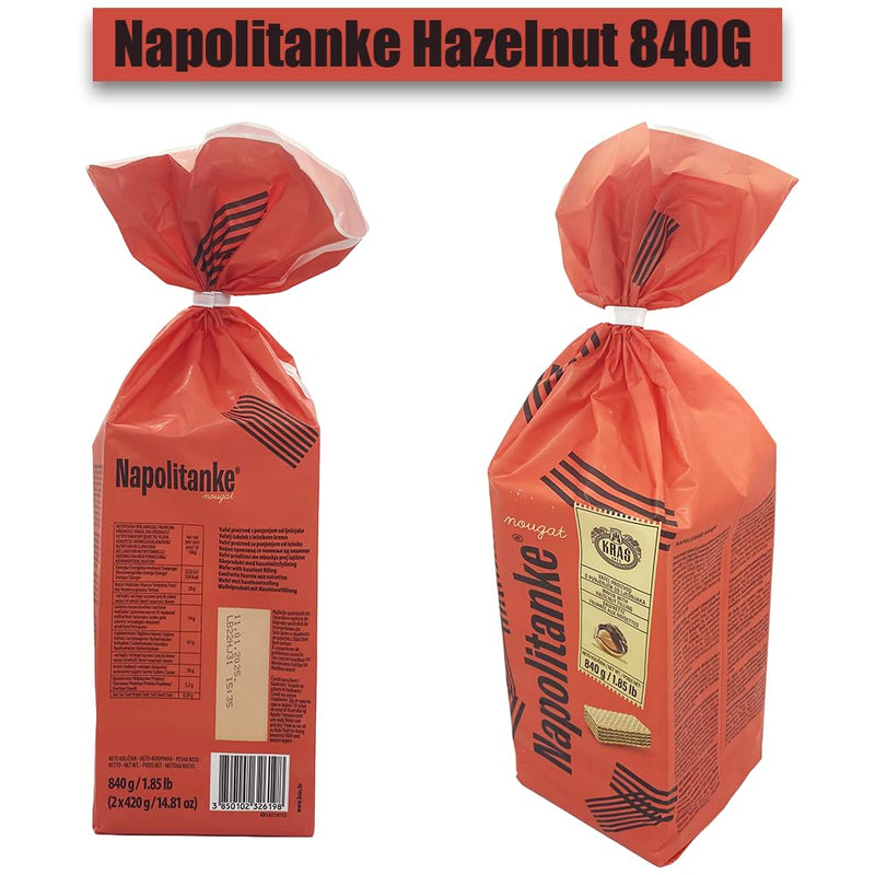 Afbeelding laden in Galerijviewer, NAPOLITANKE KRAS Premium Wafels - Premium Wafelkoekjes met Heerlijke Melk, Chocolade Crème, Hazelnoot, Citroen en Sinaasappel Vulling - Verschillende Maten (840 g HAZELNOOT, Verpakking van 8) 
