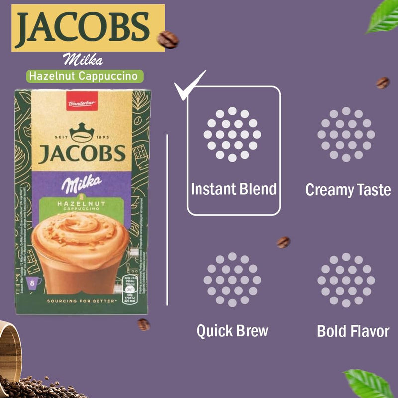 Load image into Gallery viewer, JACOBS Milka Hazelnut Cappuccino – Instant Coffee, 8 Sticks (132g) | Available in 1 Box &amp; 10 Boxes (80 Sticks)
