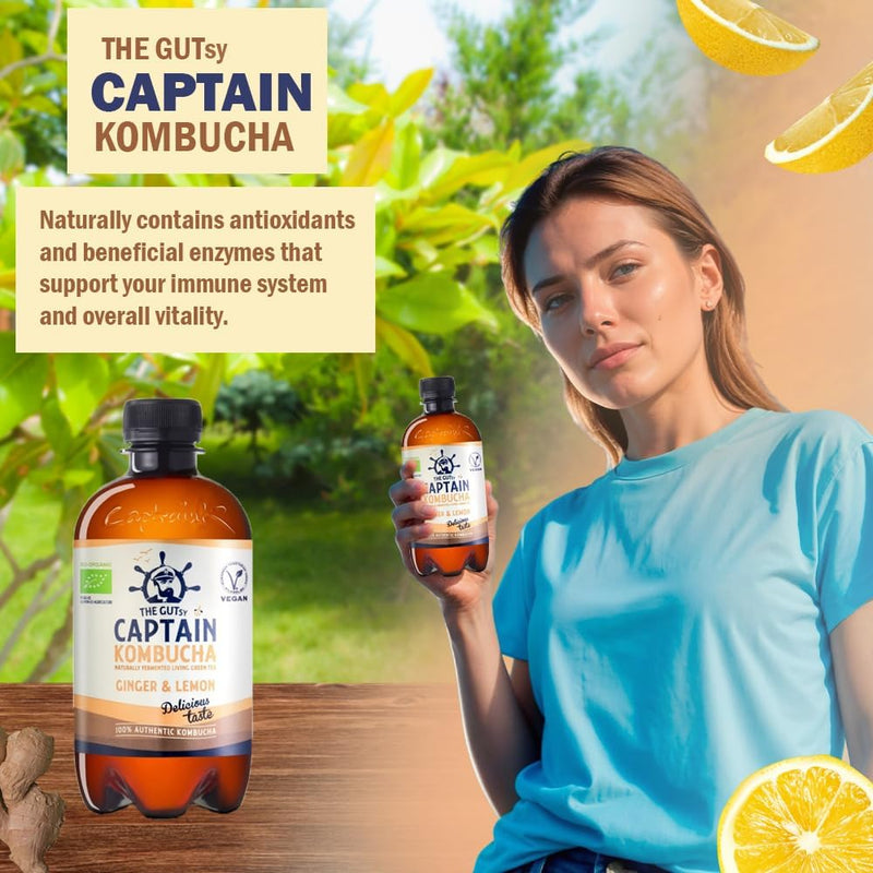 Load image into Gallery viewer, The Gutsy Captain Kombucha Kombucha Tea 12 x 400 ml Ginger Lemon
