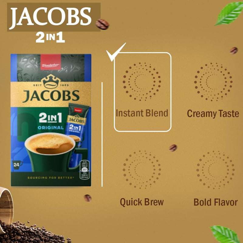 Load image into Gallery viewer, JACOBS 2-in-1 Instant Coffee Powder – Smooth Coffee Mix with Creamer, No Added Sugar – 24 Sticks (297.6g) | Available in 144 Sticks (6 Boxes)
