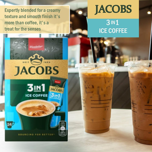 JACOBS 3in1 Ice Coffee Instant Coffee Powder – Refreshing Iced Coffee Mix with Sugar & Creamer – 24 Sticks (304.8g / 297.6g) | Available in 144 Sticks (6 Boxes)