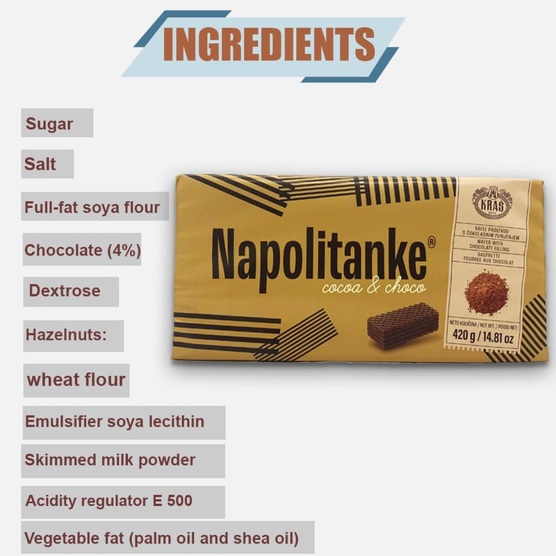 Afbeelding laden in Galerijviewer, NAPOLITANKE KRAS Premium Wafers - Premium Wafers Biscuits met heerlijke melk, chocolade crème, hazelnoot, citroen en sinaasappel vullingen - Meerdere maten (16x420g) 
