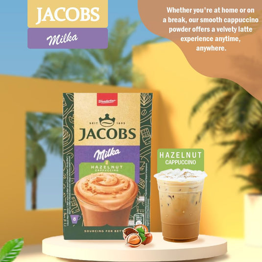 JACOBS Milka Hazelnut Cappuccino – Instant Coffee, 8 Sticks (132g) | Available in 1 Box & 10 Boxes (80 Sticks)