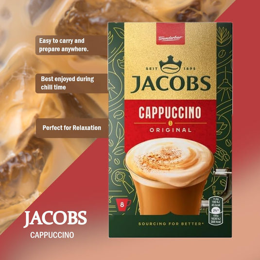 Jacobs 3-in-1 Instant Coffee Liqueur Original Cappuccino |  Available in 1 Box & 10 Boxes (80 Sticks)