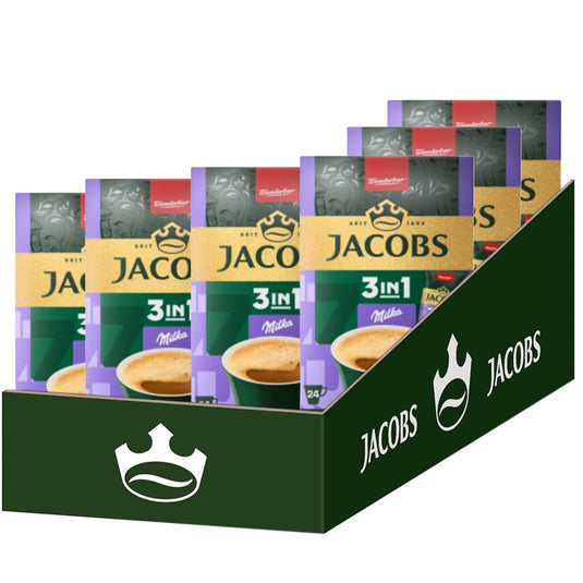 Jacobs 3-in-1 Instant Coffee Portion Bags - 6 Packs of 24 Sticks - Total 144 Sticks