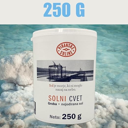 Solni Cvet - Fleur de Sel 250g (Protected Designation of Origin) - Pure Organic and Unrefined Sea Salt - Good for Cooking and Table Salt (Pack of 12)