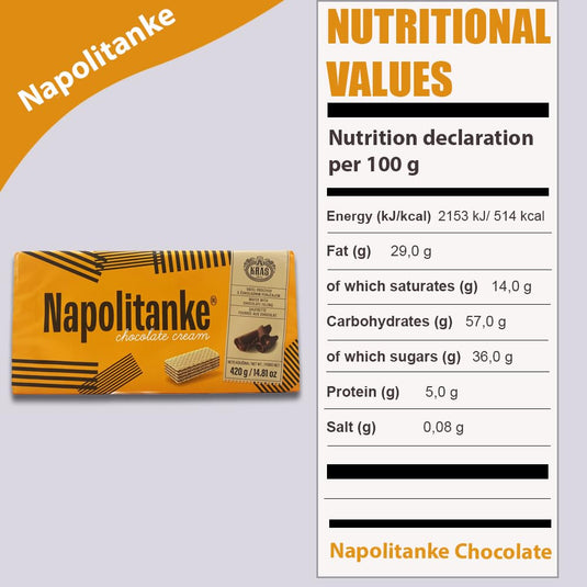 8 PCS - 420G NAPOLITANKE KRAS Premium Waffles - Premium Waffle Biscuits with Delicious Milk, Chocolate Cream, Hazelnut, Lemon and Orange Fillings - Various Sizes (420 g Chocolate & Cream, Pack of 8)
