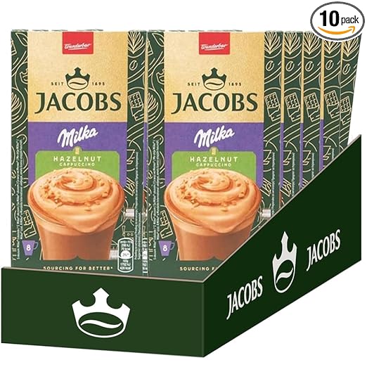 Jacobs Milka Hazelnut, Cappuccino, 8 Sticks, 132 g, Single Servings, Fresh Supply from Wholesale, Strong and Rich Coffee