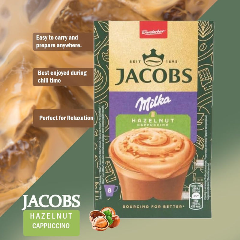 Load image into Gallery viewer, JACOBS Milka Hazelnut Cappuccino – Instant Coffee, 8 Sticks (132g) | Available in 1 Box &amp; 10 Boxes (80 Sticks)
