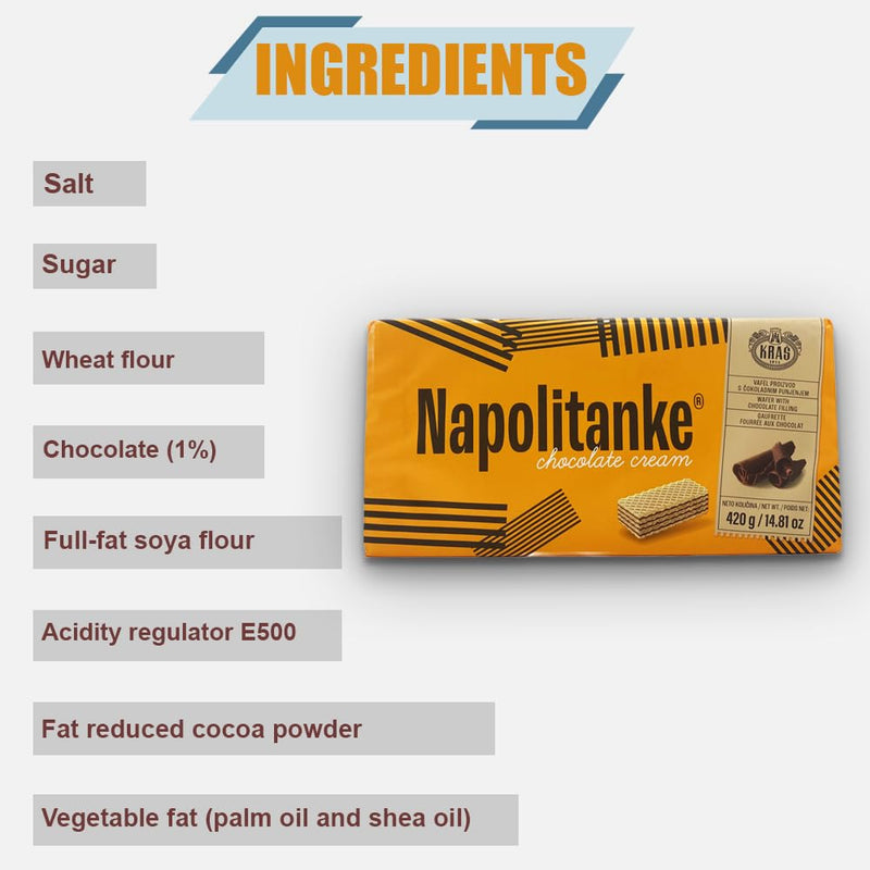 Load image into Gallery viewer, 8 PCS - 420G NAPOLITANKE KRAS Premium Waffles - Premium Waffle Biscuits with Delicious Milk, Chocolate Cream, Hazelnut, Lemon and Orange Fillings - Various Sizes (420 g Chocolate &amp; Cream, Pack of 8)
