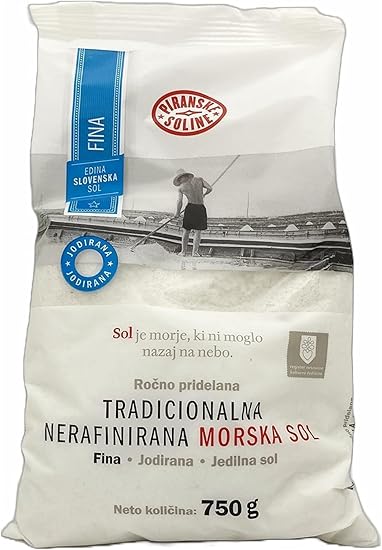 Traditional Fine Iodized Unrefined Sea Salt (750 Grams Bag) - All Organic and Unrefined Sea Salt - Good for Cooking and Table Salt (26 oz)...