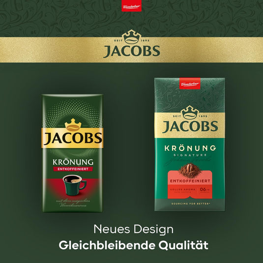 JACOBS 500g Krönung Entkoffeiniert Decaf Ground Coffee – Smooth Flavor, Premium German Coffee, Mild Aroma – Pack of 12