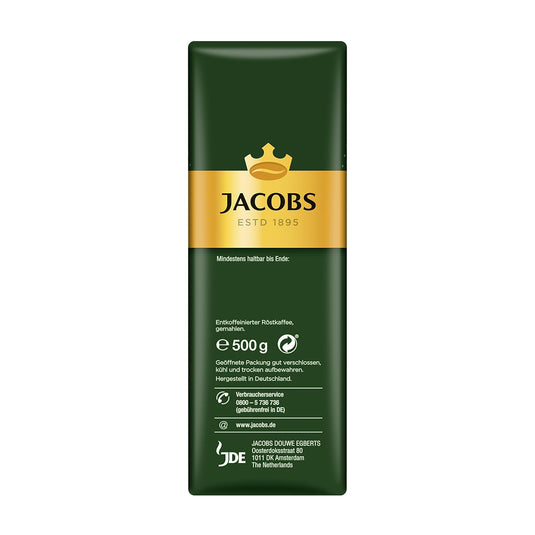 JACOBS 500g Krönung Entkoffeiniert Decaf Ground Coffee – Smooth Flavor, Premium German Coffee, Mild Aroma – Pack of 12