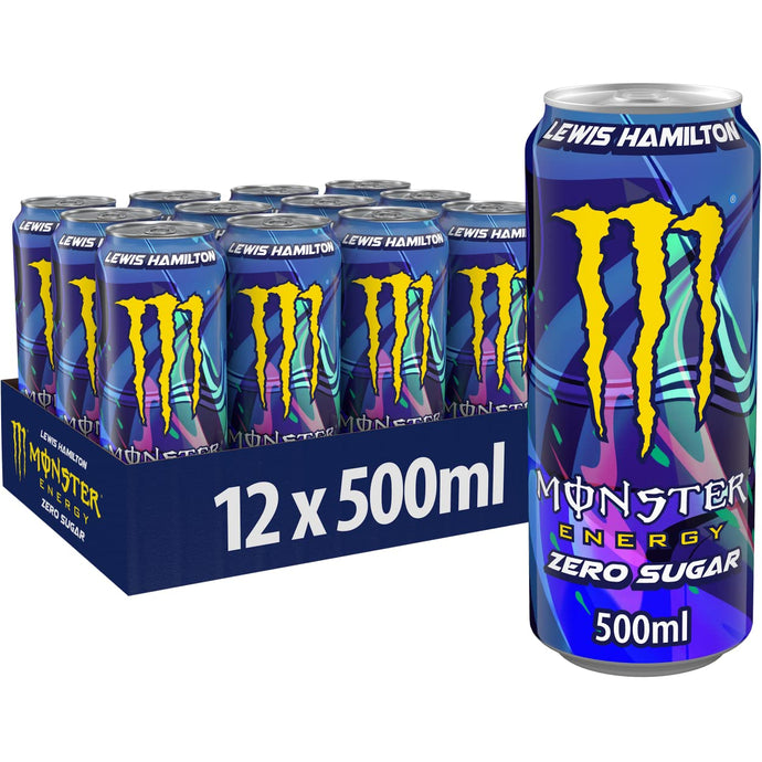 Monster Energy Lewis Hamilton Zero – caffeinated energy drink with a refreshing peach-nectarine flavor – sugar-free and calorie-free – in convenient disposable cans (12 x 500 ml)